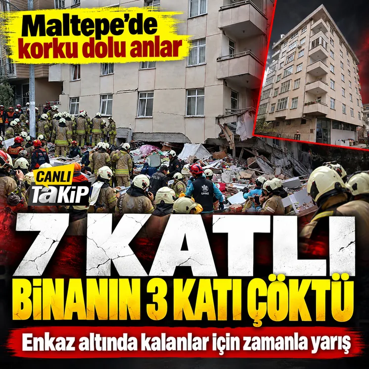 İstanbul Maltepe'de 7 katlı binanın 3 katı çöktü