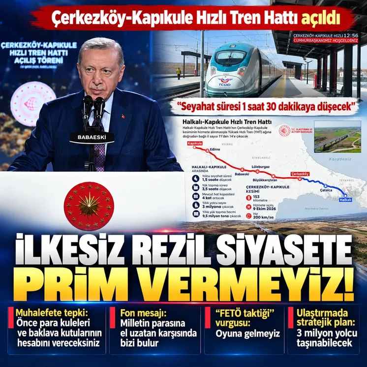 Çerkezköy-Kapıkule Hızlı Tren Hattı açıldı