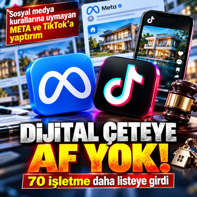 Facebook ve TikTok platformlarında mevzuata aykırı şekilde ilan paylaştığı tespit edilen 70 emlak ve oto galeri işletmesine idari ceza uygulandı