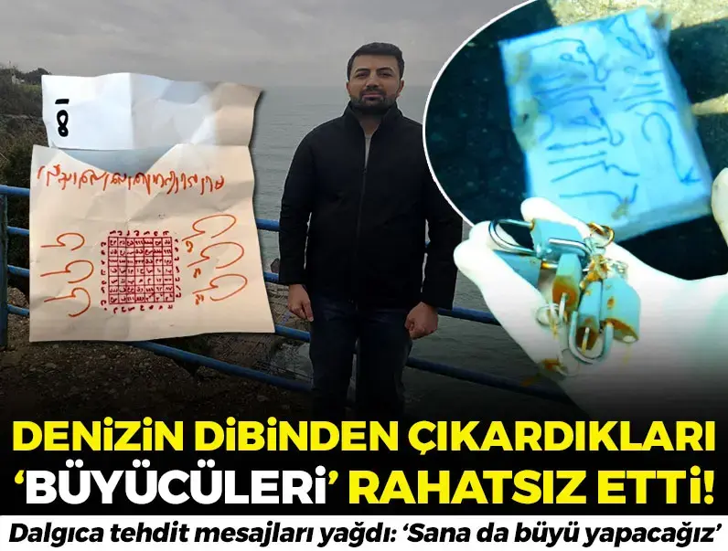 Deniz dibinden kilit, vesikalık fotoğraf ve Arap&ccedil;a yazılı&nbsp;b&uuml;y&uuml; malzemeleri&nbsp;&ccedil;ıkaran&nbsp;dalgı&ccedil; H&uuml;seyin Fırat